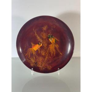 Nguyen Thanh Le (1919 2003) - Fish Plate - Lacquer On Wood - Vietnam Indochina
