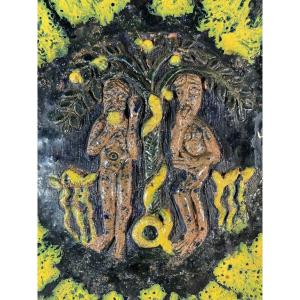 Paul Cauvin (1925-1977) - Large Platter - Adam & Eve