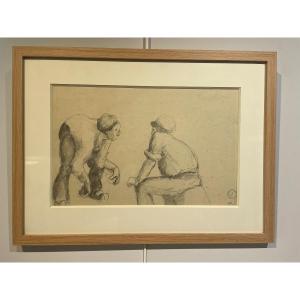 Maurice Le Scouezec (1880-1940) - Double-sided Drawing - Boules Players In Brittany 