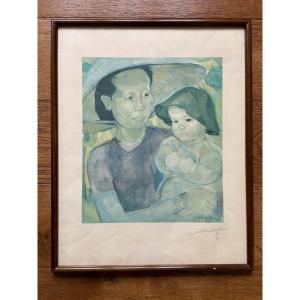 Marie-antoinette Boullard-devé (1890-1970) - Mother And Child - Lithograph - Indochina Vietnam