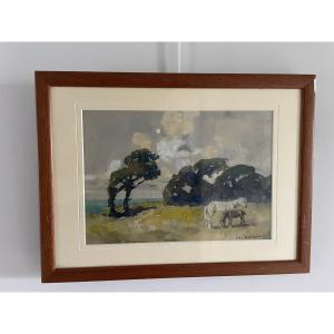 Edouard Doigneau (1865-1954) - Breton Landscape With Horses