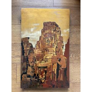 Nguyen Thanh Le (1919-2003) - Cham Temple - Lacquer On Panel