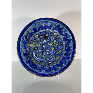 Paul Yvain / Yvin (1919-2007) - Keraluc - Blue Plate With Flowers