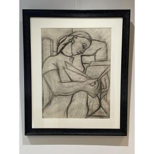 The Reader - Woman With A Basket - Large Double-sided Charcoal