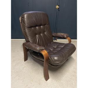 Pair Of Scandinavian Armchairs - Wood And Leather