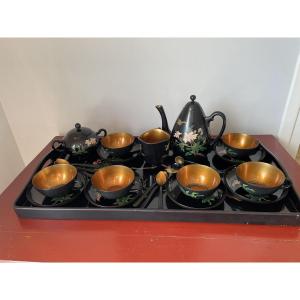 Indochina - Vietnam - Complete Tea Set - Lacquer On Wood 