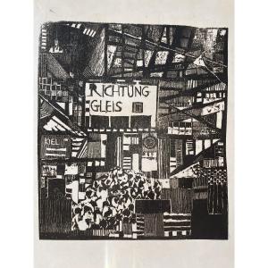 Alwin Carstens (1906-1982) - Richtung Gleis - Wood Engraving
