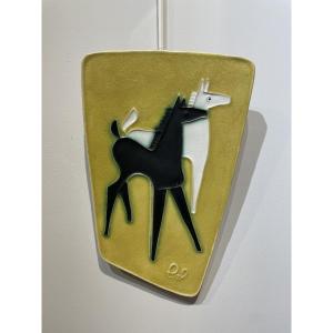 Helmut Schaffenacker (1921-2010) - Wall Plaque With Two Horses