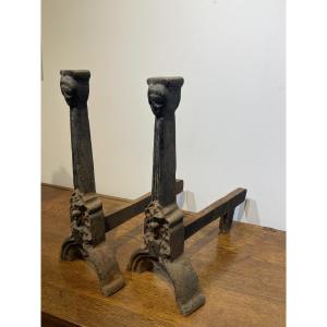 Pair Of Antique Cast Iron Andirons – Renaissance Style – Late 19th Century
