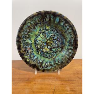 Paul Yvain / Yvin (1919-2007) - Keraluc - Plate With Foliage