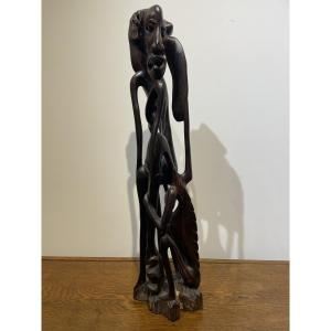 Ancient African Sculpture Carved From A Single Block Of Wood - Central Africa - 20th Century