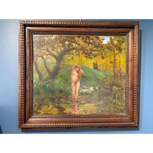 Cameron Edgar Piers (1862-1944) - Femme Au Bain - Ecole de Pont Aven - Dedicacé Pension Gloanec