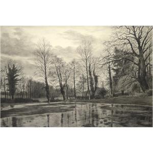 French School, Second Half Of The 20th Century, Important Ink On Paper Depicting A Forest, Signed De Lézardière