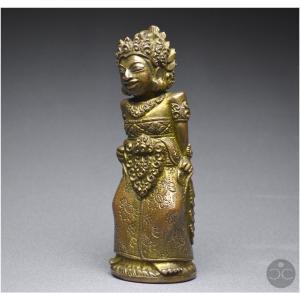 Indonesia, Bali, 19 Th Century, Anthropomorphic Statuette In Embossed Copper Alloy