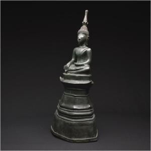 Laos, 18th - 19th Century, Important Maravijaya Buddha In Bronze With Dark Green Patina