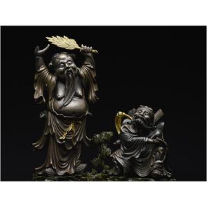 China, Qing Dynasty, 19th Century, Polychrome Lacquered Wooden Group Representing Two Immortals