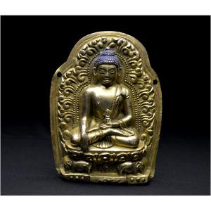 Tibet, 18th Century, Representation Of The Buddha Of The Pure Land, Gilded Polychrome Bronze