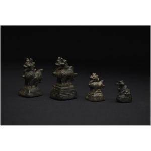 Burma, 18th-19th Century, Set Of Four Bronze Lion-shaped Opium Weights