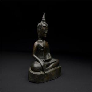 Laos, 19th Century, Representation Of The Maravijaya Buddha, Bronze With Brown Patina