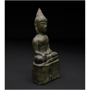 Laos, 18th-19th Century, Representation Of The Maravijaya Buddha, Bronze With Green Patina