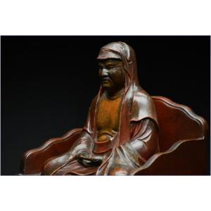 Japan, Medieval Period, 15th Century, Polychrome Lacquered Wooden Group Depicting Bodhidharma