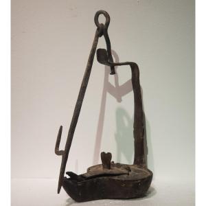 Oil Lamp, Wrought Iron, Old Folk Art Work