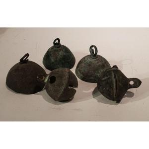 Set Of 5 Bronze Bells And Jingle Bells. Ancient East. Wilde Collection
