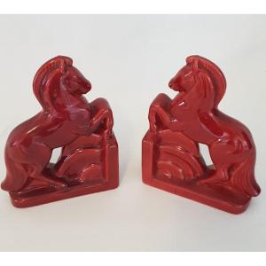Pair Of Horse Greenhouses, Art Deco Ceramic Marked 