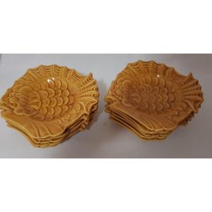 Set Of 12 Vallauris Earthenware Fish Plates