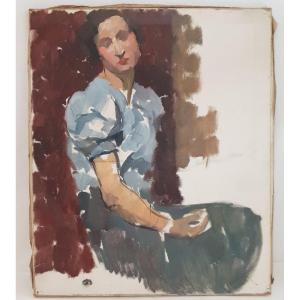 Painting Hst Study Woman Signed Paulier, Circa 1930-40