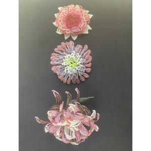 Set Of 3 Glass Beaded Flowers, French Beaded Flowers