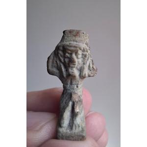 Faience Amulet, Glazed Frit, Depicting Shu. Egypt, Late Period