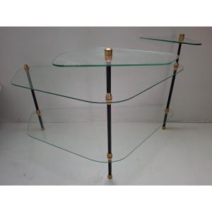 Designer Coffee Table In Brass And Glass, Maison Henry