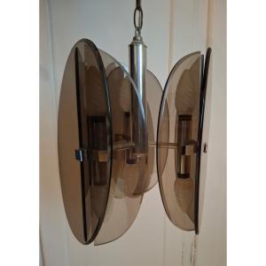 Glass And Chrome Metal Chandelier, Circa 1970-80.