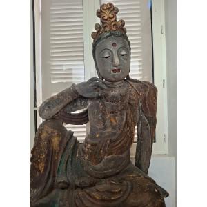 Polychrome Wooden Guanyin, China, Late Qing Dynasty