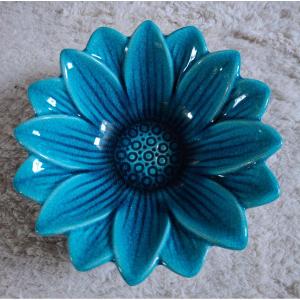 Turquoise Flower Bowl By Pol Chambost, Circa 1960