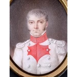 Miniature Of A French First Empire Officer In White And Red Napoleon Military Uniform