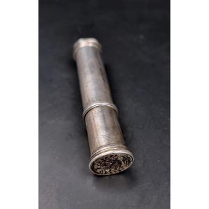 Wax Holder Case Stamp In Silver With The Coat Of Arms Of The Lindenwood Family 18th Century Period