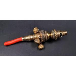 Vermeil Rattle Whistle And Bell Decor Of Fruits And Foliage