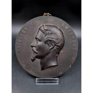 Hardened Wood Medallion Representing The French Emperor Napoleon III In Profile