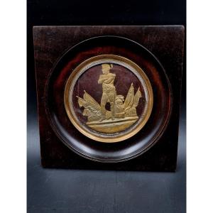 Brass Cutout Medallion Depicting Emperor Napoleon I Military Attributes