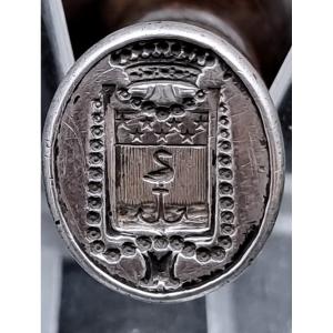 Seal Stamp Matrix In Silver Coat Of Arms And Crown Early 19th Century