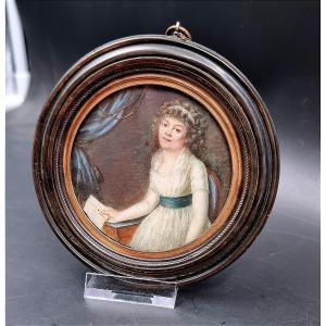 18th Century Miniature Louis XV Woman In A Dress With A Letter In An Interior