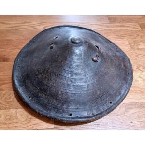 Ethiopian Amhara Circular Shield Leather Decorated All Over With Width Lines 