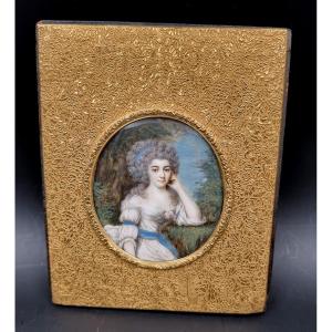 Miniature Of A Young Woman In A Landscape, Louis XVI Period, Madame De Flaghac
