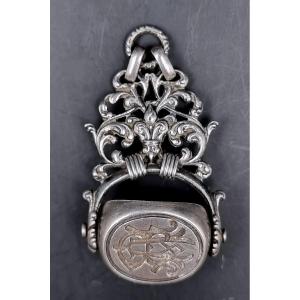 Rotary Seal Stamp Fleur-de-lis Decor In Scrolls Engraved Matrix Monogram Ar