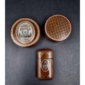 Two Boxes And A Tortoiseshell Case Speckled With Gold Medallion For Friendship Late 17th Early 19th Century