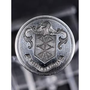 Silver Matrix Seal Stamp With The Arms Of The Varnod Family (switzerland) "i Am Patient"