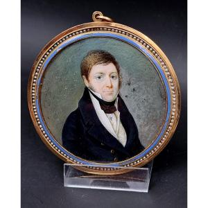 Miniature Portrait Of A Man In A Gold And Pearl Frame, 19th Century