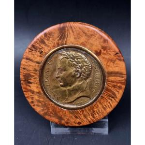 Magnifying Glass Box With The Profile Of Napoleon I, Emperor, In Repoussé Brass